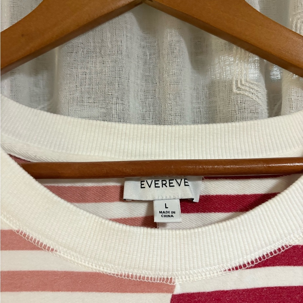 Evereve Color-Block L Sweatshirt Red and Pink white Stripes Pullover Long Sleeve - Picture 5 of 6